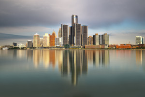 Detroit Michigan skyline reflections